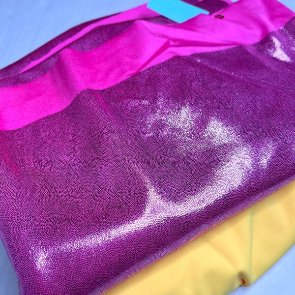 ❤️3/$30! 2 Yards Cosplay Fabric Pink Holographic Knit Yellow Spandex Costume - Picture 3 of 7